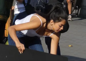 Beautiful Bolivian girl showing a bit of cleavage