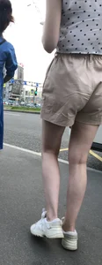 Cute Girl in a Blouse and Shorts With Thin Legs Bus Stop Candid Photo Gallery