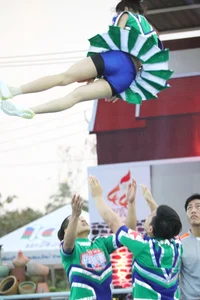 Bunch of athletic Thai cheerleaders at a competition