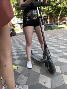 Chubby Teen in Shorts with a Scooter on the Street Candid Pics