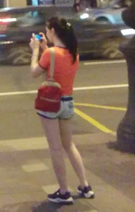 Denim Mini-Shorts and Skinny Cute Legs Street Candid