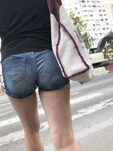 Hot Butt in Jean Mini Shorts And Great Legs With Bruisers on a Crosswalk Creepshots Collection