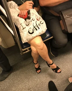 Hot Legs in High-Heeled Sandals in a Subway Train