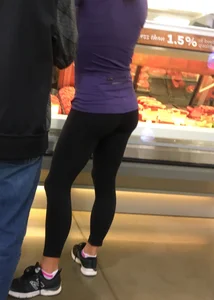Big boobed brunette in leggings grocery shopping with a nice ass too