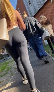 Cute slim college girl in leggings + VTL
