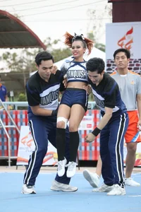 Bunch of athletic Thai cheerleaders at a competition