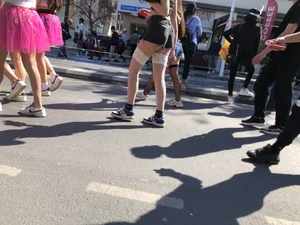 Carnival girls wearing pantyhose, spandex shorts, stockings, skirts and other outfits