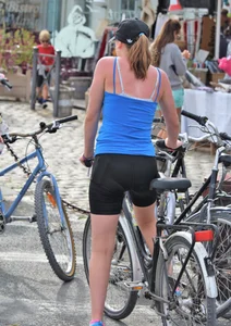 Cute teen bike rider in spandex shorts with a nice ass and vpl