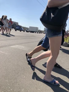 Hot Pale Legs in Denim Mini Shorts on the Crosswalk Street Creepshots Collection