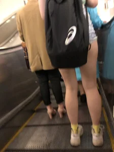 Skinny Ass in Denim Mini Shorts - Hot and Long Legs Subway Escalator Creepshot