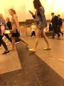 Girl in Short Dress with Cute Skinny Legs Hot Subway Candid
