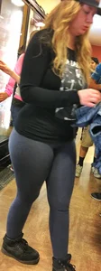 PAWG blonde in grey leggings while shopping