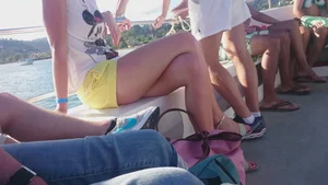 Milf in yellow shorts with vpl and a wedgie