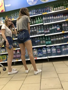 Girls in Blue Denim Shorts With Hot Legs at the Supermarket Creepshots Gallery