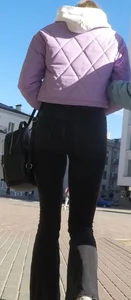 Juicy ass in black tight jeans and nice skinny legs street closeups
