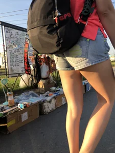 Girl with Great Legs in Denim Shorts Street Candid Photos
