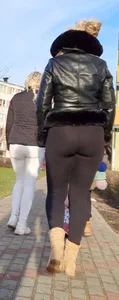 Black leggings and white jeans