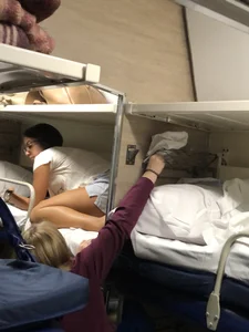 Barefoot Girl in Shorts in the Train Sleeping Car Candid Gallery