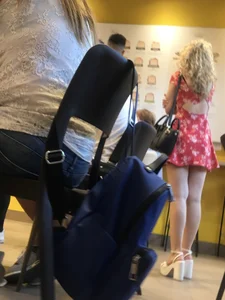 Hot student girl in a short dress wearing platform sandals classroom creepshot, sexy legs