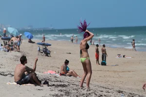 Big collection of various sexy girls on a beach in bikinis