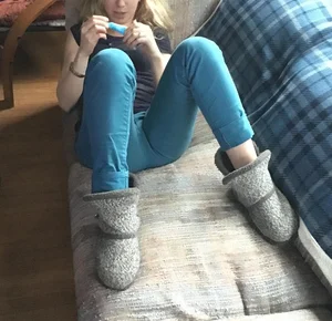 Skinny Candid Girl Lying on the Couch in Tight Jeans Home Creepshot
