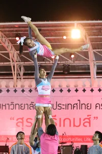 Bunch of athletic Thai cheerleaders at a competition