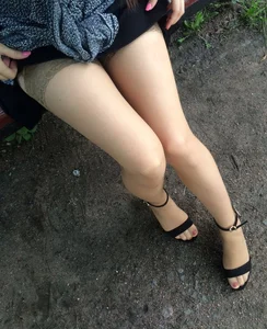 Hot Legs in Sandals and Skirt Outdoors Candid