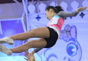 Bunch of athletic Thai cheerleaders at a competition