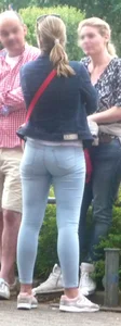 Firm stocky milf's ass in tight blue jeans