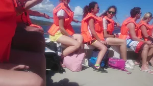Milf in yellow shorts with vpl and a wedgie