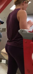 Blonde bubble butt babe shopping in tight purple leggings