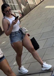Tiny denim shorts cheeks out (OC)