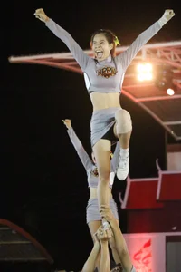 Bunch of athletic Thai cheerleaders at a competition