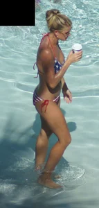 Blonde babe at the pool with sexy body in USA bikini