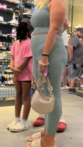 Plump Dumpy Blonde MILF in turquoise two-piece Spandex