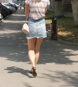 Cute Girl in Denim Skirt Street Candid