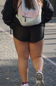 Big butt girl in tight black spandex shorts