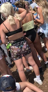 Festival Teens 2: Fit blonde in fishnets, juicy ass with purple pigtails, sexy light skin in sheer pants and black thong