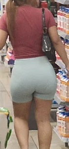 (VPL) ASIAN with BIG BOOTY in TEAL SPANDEX SHORTS