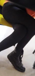 Hot Slim Legs in Black Leggings Under Table Library Creepshots
