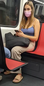 A Masked Girl in Pants in a Public Train Creepshots Gallery, Nice Ass