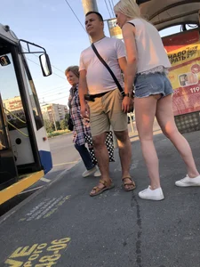 Blonde With Gorgeous Legs in Denim Shorts at the Bus Stop Creepshots Gallery