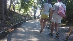 Milf in yellow shorts with vpl and a wedgie