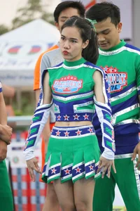 Bunch of athletic Thai cheerleaders at a competition