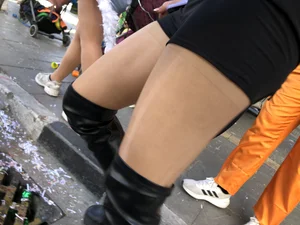 Carnival girls wearing pantyhose, spandex shorts, stockings, skirts and other outfits