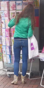 Candid gal in tight jeans with a very skinny ass and slim legs at the street market creepshot