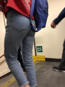 Teen in Blue Jeans Subway Candid