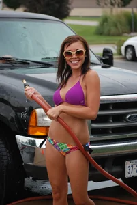 Various sexy girls at car washes in bikinis