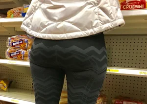 Target blonde milf shopping in patterned leggings with a nice booty