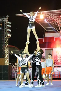 Bunch of athletic Thai cheerleaders at a competition